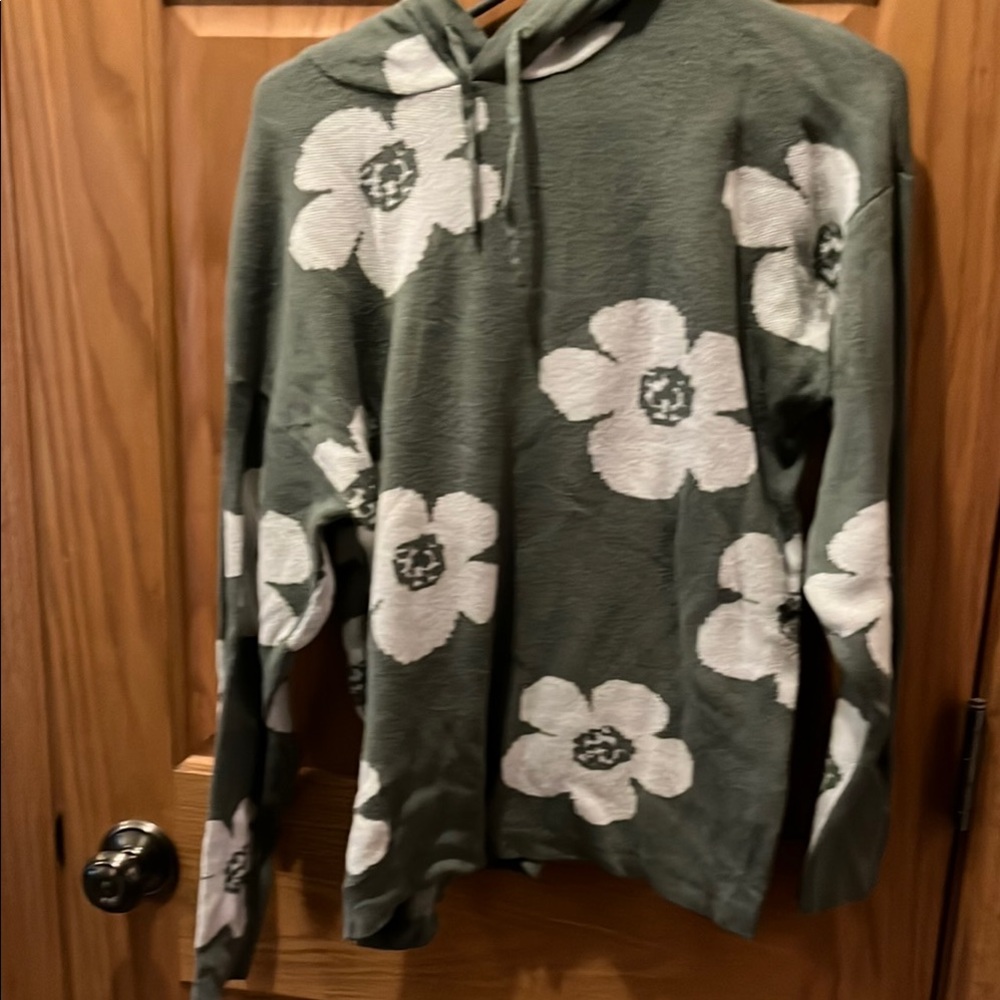 Green Hoodie with White Floral Pattern